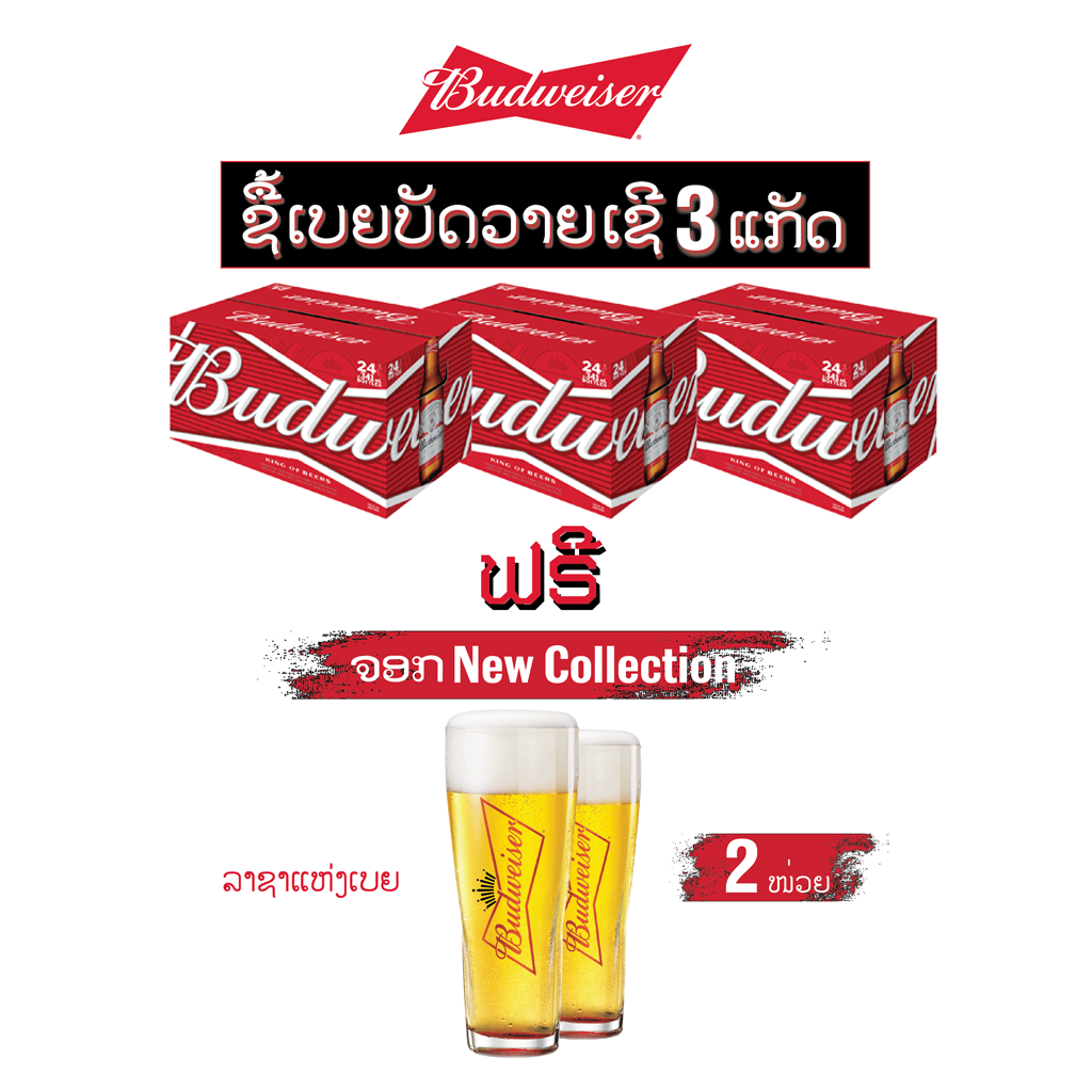 Budweiser Bottle (Buy 3 cases Free 2 Glasses)