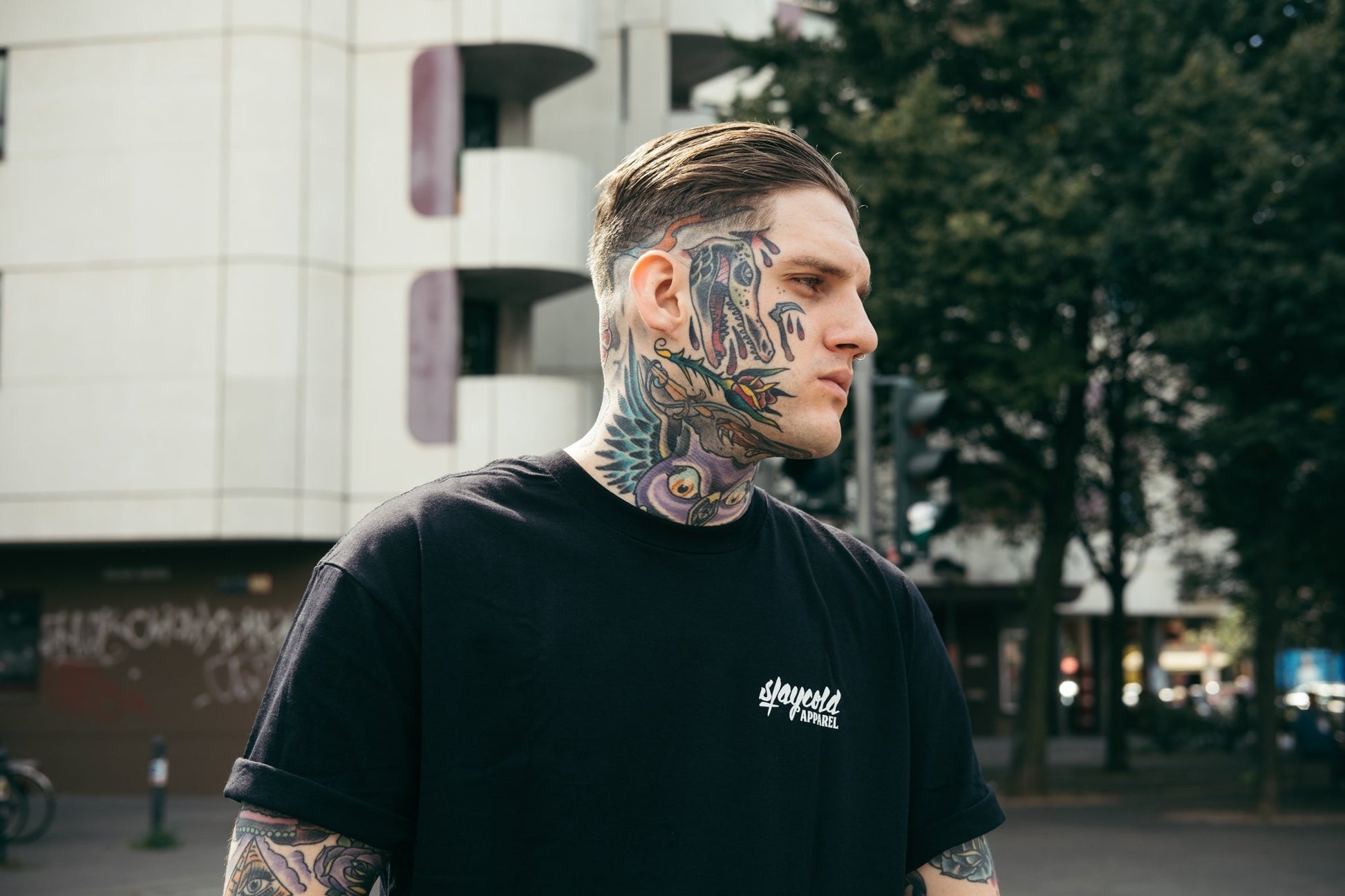 Stay Cold Apparel, Logo, Basic, Everyday Tee, Tattoo Apparel, Tattoo Clothing, occult clothing, face tattoo, lifestyle 