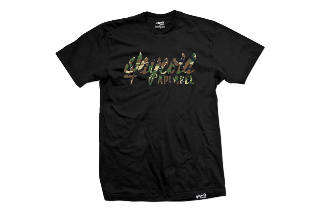 Stay Cold Apparel Variation of the Essential Logo Tee now in Camouflage Woodland