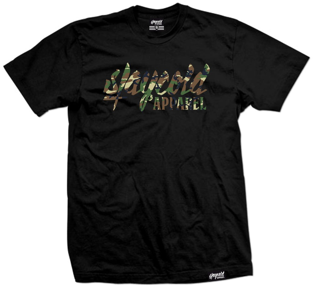 Stay Cold Apparel Variation of the Essential Logo Tee now in Camouflage Woodland