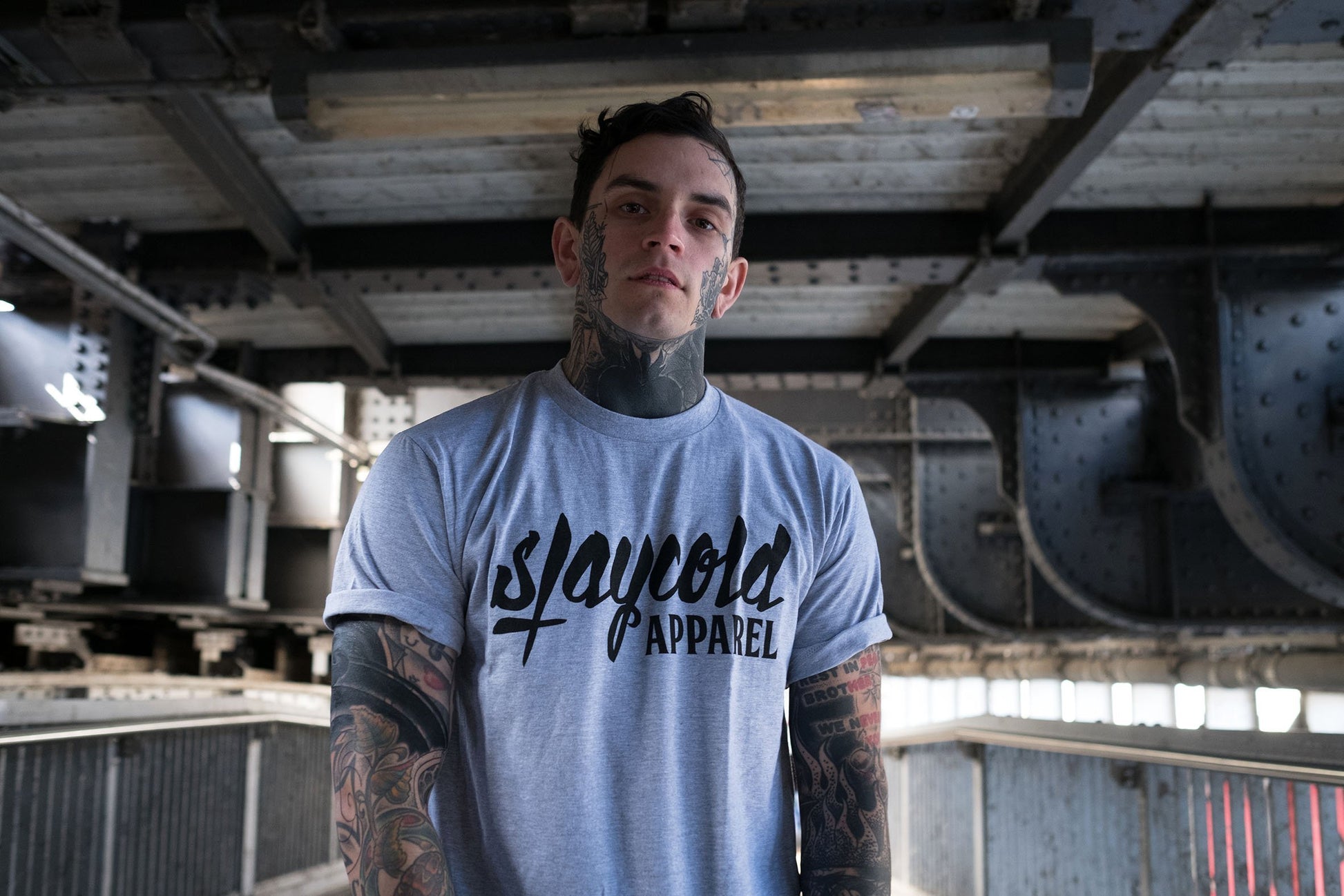 Stay Cold Apparel, Logo, Basic, Tattoo Clothing, Tattoo Apparel, Tattoo T-Shirt, Tattoo Tee, Dark Clothing, Metal Clothing, Tattoo Brand, Occult, tattoo fashion, Tattoo model, alt model, face tattoo